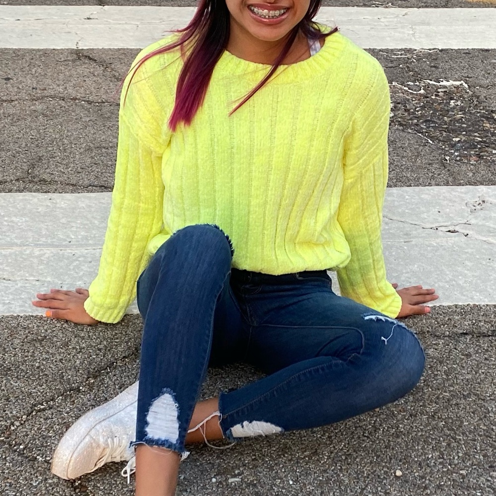 neon yellow long sleeve knit sweater